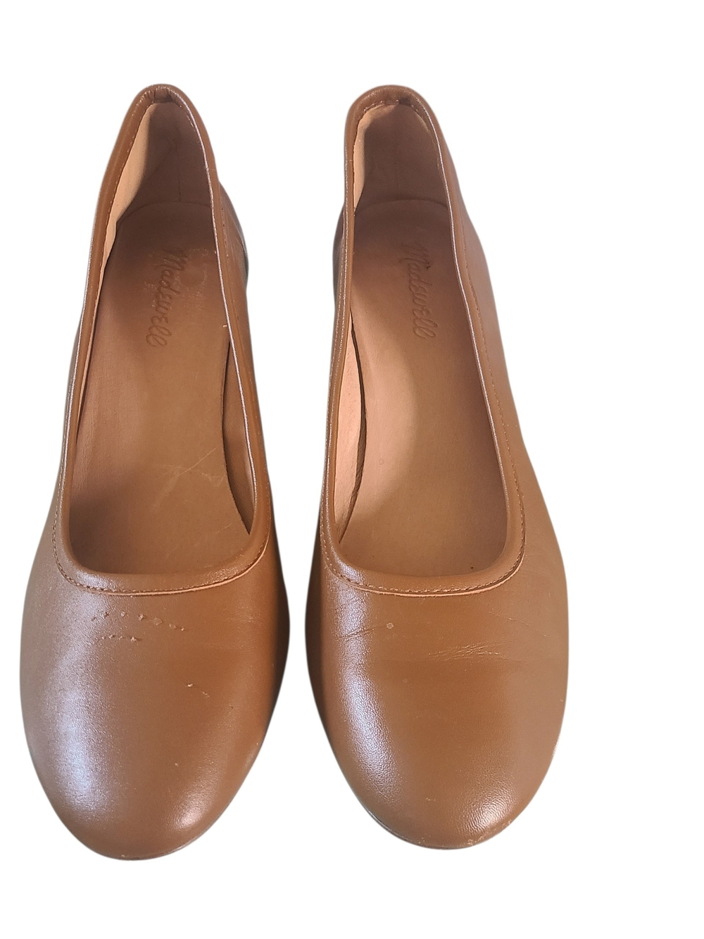 Madewell Reid Pump Genuine Leather Cognac Round Toe Cylindrical Heel Size 9.5